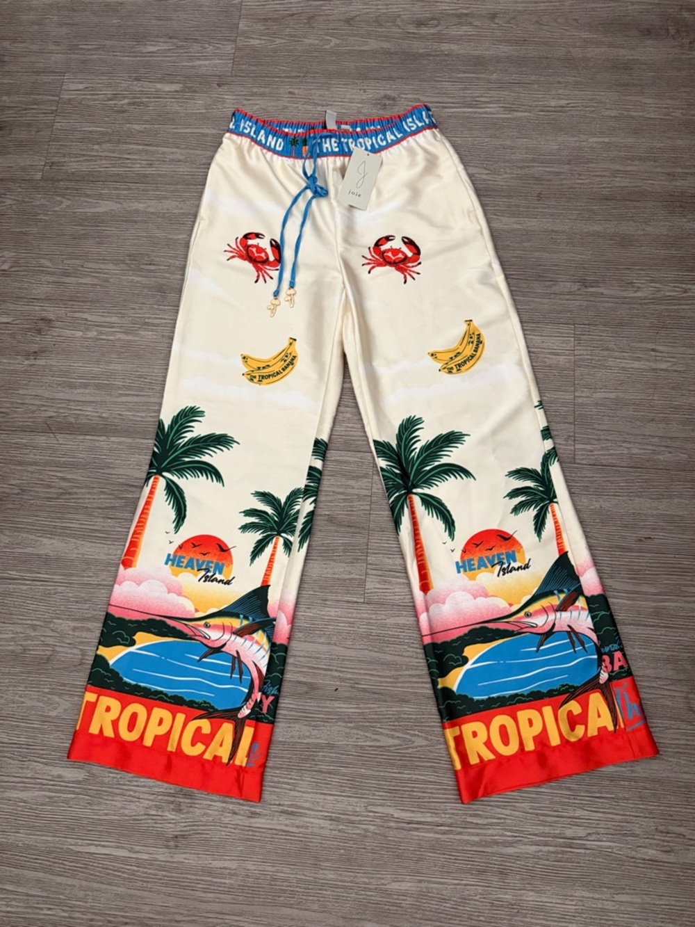 Joie Tropical Graphic Wide-Leg Pants in Cream, Red, Yellow, Green, Blue - Picture 2 of 9
